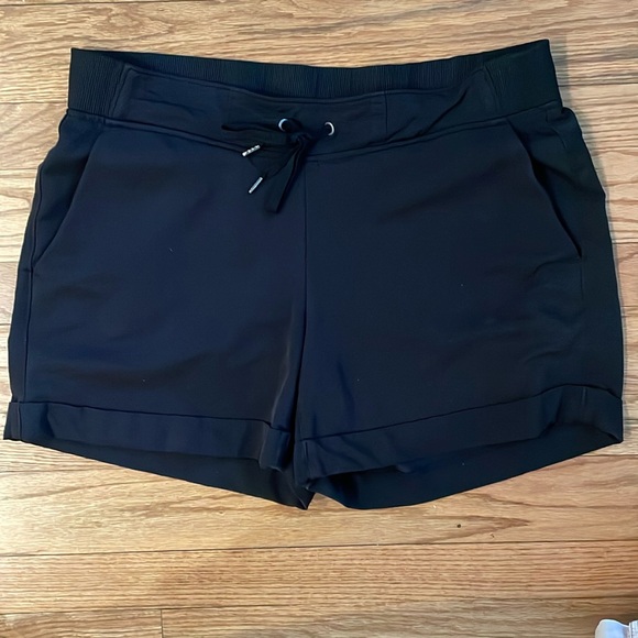 Athleta Black shorts 12 tall, 4” inseam stretch treckie fabric, tie waist - Picture 1 of 7